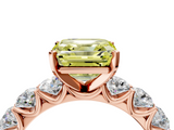 Rose gold Fancy Yellow Asscher  Diamond Prong Setting with Side Stones on a Pave Band_4