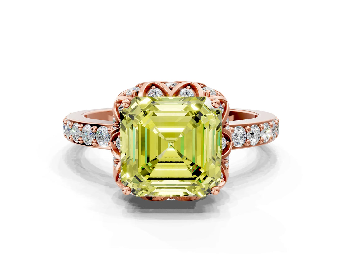 Rose gold Fancy Yellow Asscher  Diamond Solitaire Ring with Shared Prong Pavé Band_17