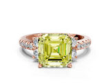 Rose gold Fancy Yellow Asscher  Diamond Three-Stone Pave Band with Four-Prong Setting_17