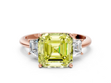 Rose gold Fancy Yellow Asscher  Diamond Three-Stone Ring with Trapezoid Side Stones and Prong Setting_34