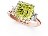 Rose gold Fancy Yellow Asscher  Diamond Three-Stone Ring with Trapezoid Side Stones and Prong Setting_35