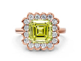 Rose gold Fancy Yellow Asscher  Halo Cluster Diamond Engagement Ring with Solitaire Band and Prong Setting_29