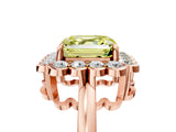 Rose gold Fancy Yellow Asscher  Halo Cluster Diamond Engagement Ring with Solitaire Band and Prong Setting_34