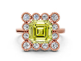 Rose gold Fancy Yellow Asscher  Halo Diamond Cluster Engagement Ring with Milgrain Bezel Setting and Solitaire Band_39