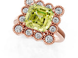 Rose gold Fancy Yellow Asscher  Halo Diamond Cluster Engagement Ring with Milgrain Bezel Setting and Solitaire Band_40