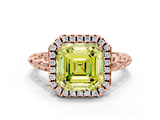 Rose gold Fancy Yellow Asscher  Halo Diamond Engagement Ring with Intricate Filigree Band and Four-Prong Setting_16