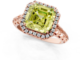 Rose gold Fancy Yellow Asscher  Halo Diamond Engagement Ring with Intricate Filigree Band and Four-Prong Setting_17