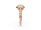 Rose gold Fancy Yellow Asscher  Halo Diamond Engagement Ring with Intricate Filigree Band and Four-Prong Setting_18
