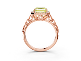 Rose gold Fancy Yellow Asscher  Halo Diamond Engagement Ring with Intricate Filigree Band and Four-Prong Setting_19