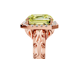 Rose gold Fancy Yellow Asscher  Halo Diamond Engagement Ring with Intricate Filigree Band and Four-Prong Setting_21