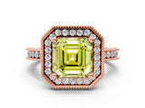 Rose gold Fancy Yellow Asscher  Halo Diamond Engagement Ring with Milgrain Pave Band and Four-Prong Setting_51