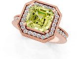 Rose gold Fancy Yellow Asscher  Halo Diamond Engagement Ring with Milgrain Pave Band and Four-Prong Setting_52