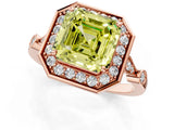 Rose gold Fancy Yellow Asscher  Halo Diamond Engagement Ring with Twisted Band and Four-Prong Setting 1
