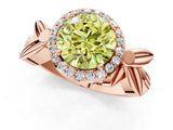 Rose gold Fancy Yellow Asscher  Halo Diamond Floral Band with Four-Prong Setting_36