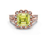 Rose gold Fancy Yellow Asscher  Halo Diamond Floral Split Shank Engagement Ring 1