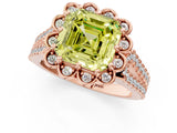 Rose gold Fancy Yellow Asscher  Halo Diamond Floral Split Shank Engagement Ring 2