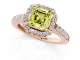 Rose gold Fancy Yellow Asscher  Halo Diamond Pavé Solitaire Ring_72