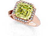 Rose gold Fancy Yellow Asscher  Halo Diamond Ring with Cathedral Band and Four-Prong Setting_47