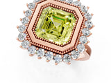Rose gold Fancy Yellow Asscher  Halo Diamond Ring with Milgrain Edge and Round Prong Setting_76