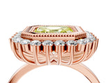 Rose gold Fancy Yellow Asscher  Halo Diamond Ring with Milgrain Edge and Round Prong Setting_79