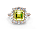 Rose gold Fancy Yellow Asscher  Halo Diamond Ring with Pavé Band and Prong Setting_17