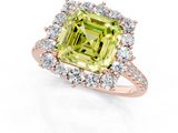 Rose gold Fancy Yellow Asscher  Halo Diamond Ring with Pavé Band and Prong Setting_18