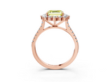 Rose gold Fancy Yellow Asscher  Halo Diamond Ring with Pavé Band and Prong Setting_20