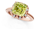 Rose gold Fancy Yellow Asscher  Halo Diamond Ring with Round Cluster Setting, Solitaire Band, and Four-Prong Setting_31