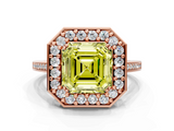 Rose gold Fancy Yellow Asscher  Halo Diamond Ring with Split Shank and Four-Prong Setting