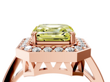 Rose gold Fancy Yellow Asscher  Halo Diamond Ring with Split Shank and Four-Prong Setting_4