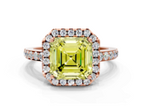 Rose gold Fancy Yellow Asscher  Halo Diamond Solitaire with Pavé Band and Four-Prong Setting_17