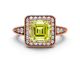 Rose gold Fancy Yellow Asscher  Halo Diamond Split Shank Ring with Milgrain Detail_30