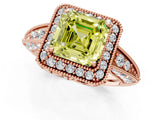 Rose gold Fancy Yellow Asscher  Halo Diamond Split Shank Ring with Milgrain Detail_31