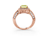Rose gold Fancy Yellow Asscher  Halo Diamond Split Shank Ring with Milgrain Detail_33