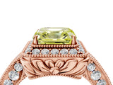 Rose gold Fancy Yellow Asscher  Halo Diamond Split Shank Ring with Milgrain Detail_34