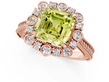 Rose gold Fancy Yellow Asscher  Halo Milgrain Pave Diamond Ring with Four-Prong Setting 1