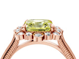 Rose gold Fancy Yellow Asscher  Halo Milgrain Pave Diamond Ring with Four-Prong Setting 4