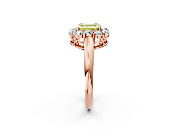 Rose Gold Asscher Cut Graduated Milgrain Halo Engagement Ring Setting for Fancy Yellow Center