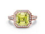Rose gold Fancy Yellow Asscher  Halo Pavé Diamond Engagement Ring with Bezel Setting
