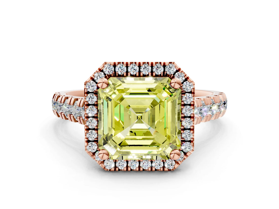 Rose gold Fancy Yellow Asscher  Halo Pavé Diamond Engagement Ring with Four-Prong Setting_26