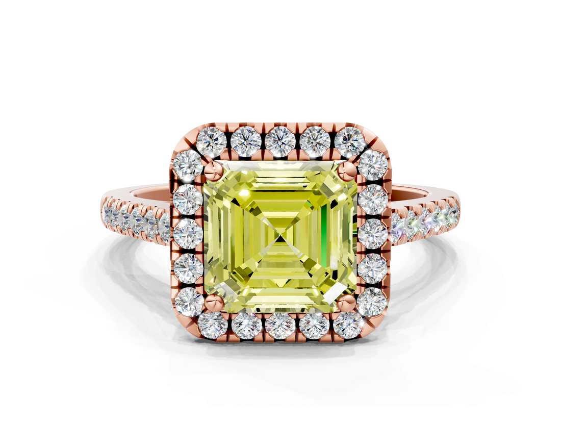 Rose gold Fancy Yellow Asscher  Halo Pavé Diamond Engagement Ring with Four-Prong Setting_3