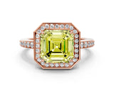Rose gold Fancy Yellow Asscher  Halo Pave Band Solitaire Ring with Prong Setting_45