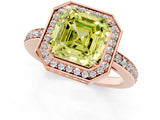 Rose gold Fancy Yellow Asscher  Halo Pave Band Solitaire Ring with Prong Setting_46