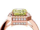 Rose gold Fancy Yellow Asscher  Halo Pave Band Solitaire Ring with Prong Setting_49