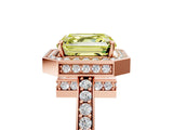 Rose gold Fancy Yellow Asscher  Halo Pave Band Solitaire Ring with Prong Setting_50