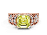 Rose gold Fancy Yellow Asscher  Halo Pave Diamond Engagement Ring with Milgrain Detailing_45