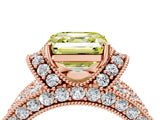 Rose gold Fancy Yellow Asscher  Halo Pave Diamond Engagement Ring with Milgrain Detailing_49