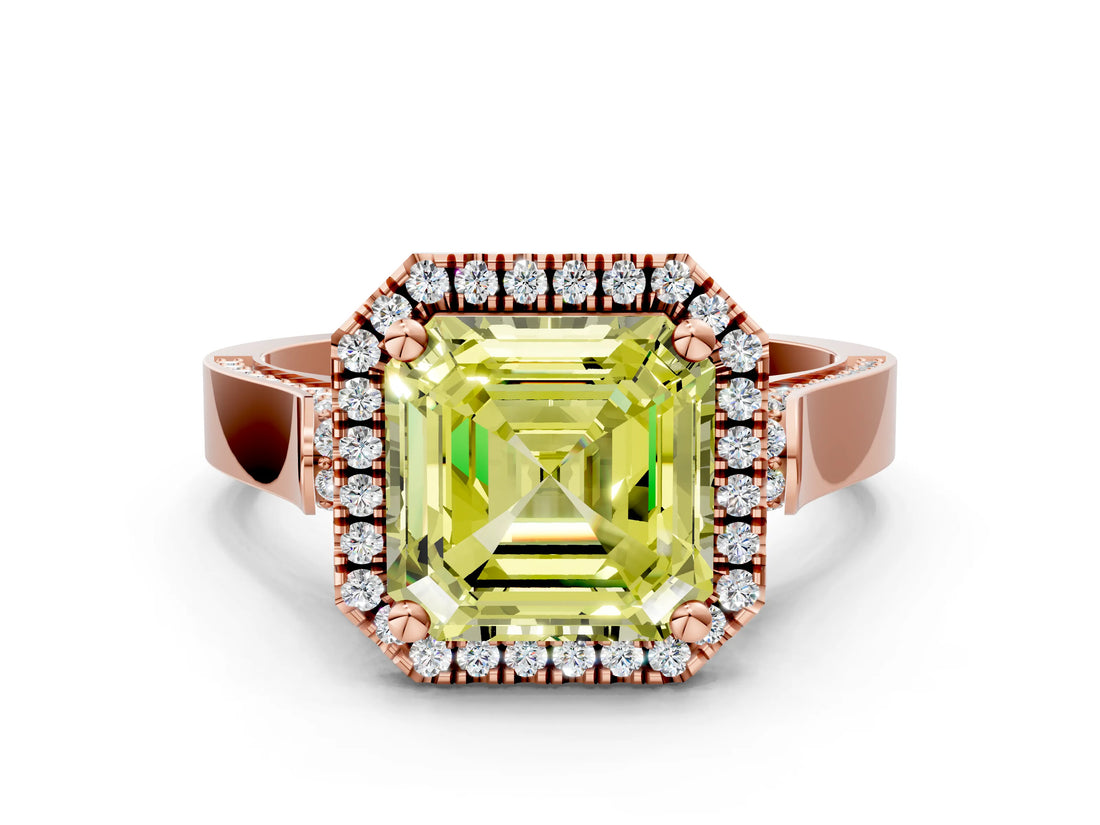 Rose gold Fancy Yellow Asscher  Halo Pave Split Shank Prong Setting Ring_99