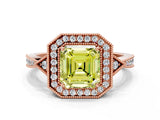 Rose gold Fancy Yellow Asscher  Halo Round Diamond Milgrain Pave Engagement Ring_3