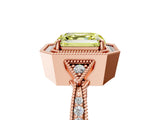 Rose gold Fancy Yellow Asscher  Halo Round Diamond Milgrain Pave Engagement Ring_8